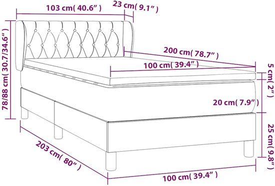 vidaXL Boxspring met matras fluweel donkerblauw 100x200 cm