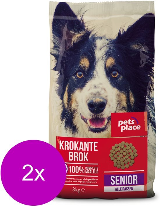 Pets Place Senior Krokante Brokken Gevogelte&Vlees - Hondenvoer - 2 x 3 kg