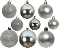 Decoris Kaemingk B.V. Kerstballen - 30x st - zilver - 4, 5, 6 cm - kunststof - mat-glans-glitter