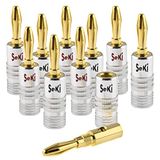 SeKi 10x Bananenstekker 24K verguld voor luidsprekerkabel tot 6mm2 met kleurcodering (rood en zwart) voor de aansluiting van de kabel op HiFi-installaties, eindversterkers, AV-ontvanger, versterker, stereo-installaties