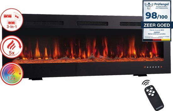KAMINIO Elektrische haard MARLON - Elektrische 3-in-1 haard met verwarming, 3D-vlameffect, 12 vlamkleuren, afstandsbediening (42 inch)