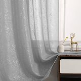 TERLYTEX Doorschijnende gordijnen, glinsterend, 160 cm lang, chique, zilverkleurig, voor slaapkamer, gordijnroede, raamgordijnen, inkijkbescherming, 132 x 160 cm, 2 stuks, zilver/grijs
