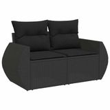 vidaXL Tuinbank 2-zits met kussens poly rattan zwart