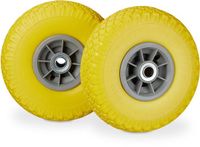 Merkloos 4x steekwagenwiel - 3.00-4 - rubberband - kogellager - 20 mm as - geel-grijs