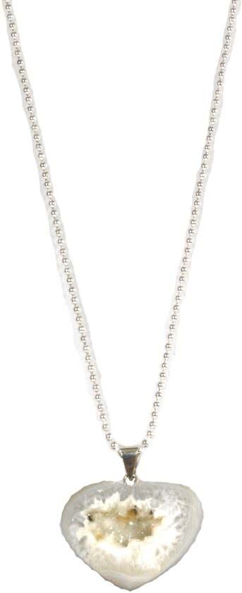 Heaven Eleven - dames ketting - Ibiza - Edelstaal rvs ballchain met een hart crushed Agaat - 75cm