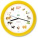 Merkloos Kookoo KidsWorld geel, boerderijhorloge met 12 echte dierenstemmen, kwartsuurwerk
