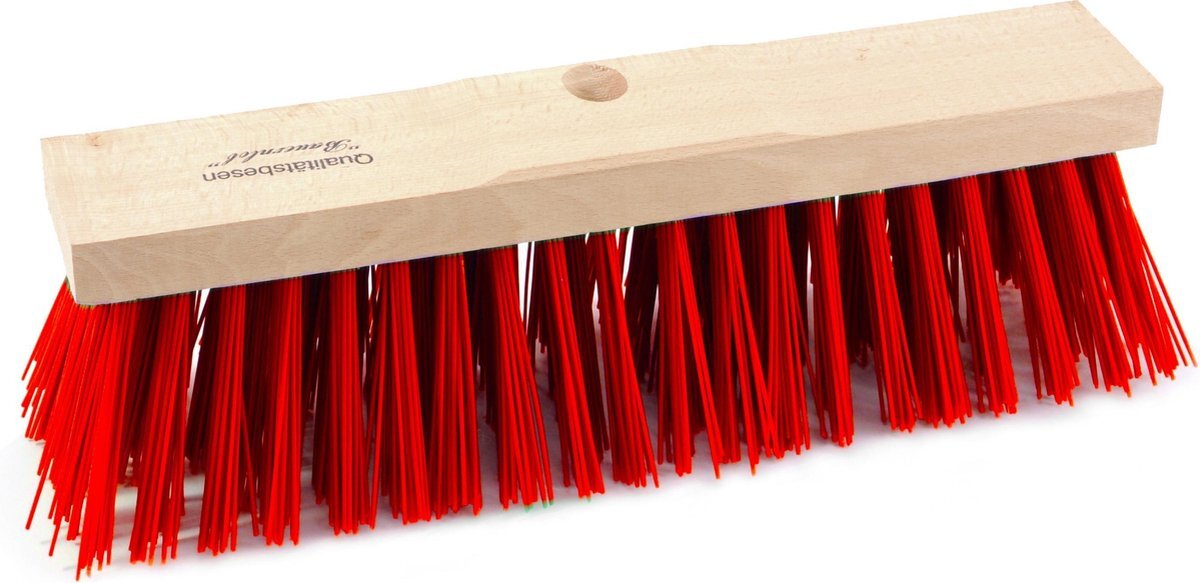Sorx Harde straatbezem/buitenbezem kop elaston 40 cm met rode synthetische haren - schoonmaken - bezems