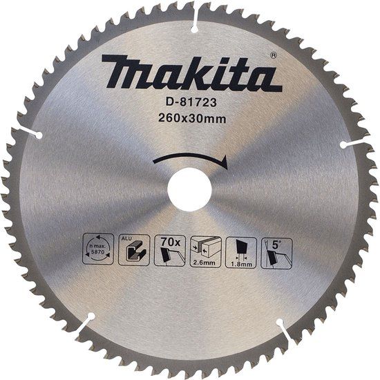 Makita Accessoires Makita D-81723 Afkortzaagblad Standaard Aluminium | Ø 260 x 2,8 x 30mm 70T