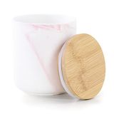 AmeliaHome Keramische opbergdoos met houten deksel marmerpatroon organizer 8,5 x 9,4 cm Apalla poederroze wit