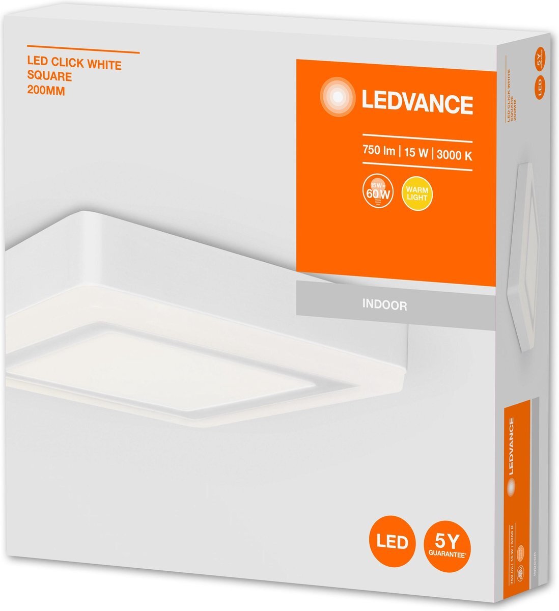 Ledvance Wand- en plafondarmatuur LED: voor plafond/muur, LED CLICK White / 15 W, 220…240 V, stralingshoek: 110, Warm wit, 3000 K, body materiaal: aluminum, IP20