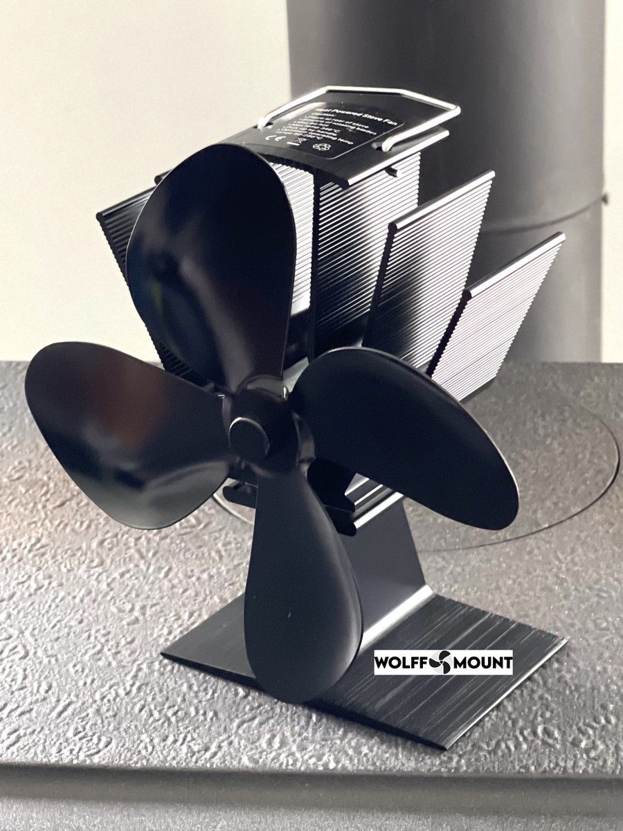 WOLFF MOUNT kachelventilator Haardventilator - Zwart - Voor Houtkachel - Betere warmte verspreiding
