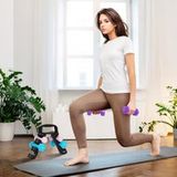 Ensemble d'haltères avec support de rangement, comprenant 6 haltères pour l'entraînement physique : 2 de 1 kg, 2 de 2 kg et 2 de 3 kg.