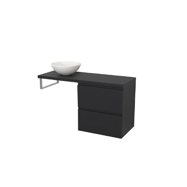 Maxaro Badkamermeubel voor Waskom 120 cm Modulo Plato Mat Zwart 2 Lades Greeploos