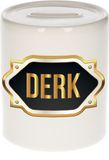 Derk tirelire - blanc - avec emblème or/noir - 8 x 9 cm - céramique - avec bouchon