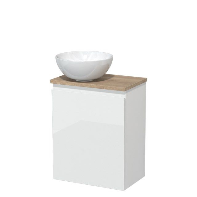 Maxaro Modulo Toiletmeubel - 41 cm - Hoogglans Wit - Lichtbruin Eiken Blad - Greeploos