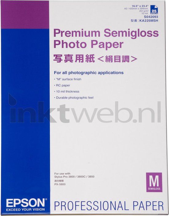 Epson Premium Semigloss Photo Paper - DIN A2 - 250g/m² - 25 Sheets