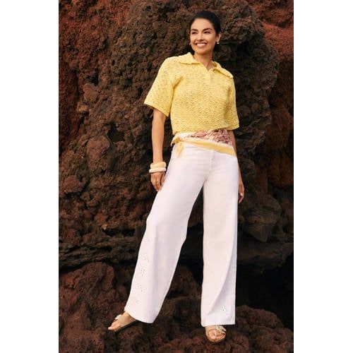 LOLALIZA wide leg high waist broek wit broderie