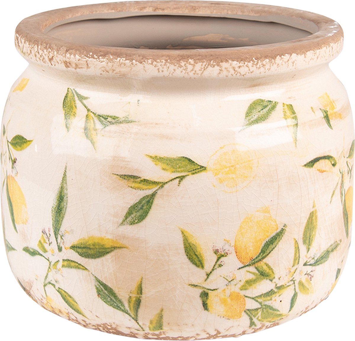 Clayre & Eef Bloempot Ø 20x15 cm Geel Keramiek | Citroen Plantenpot