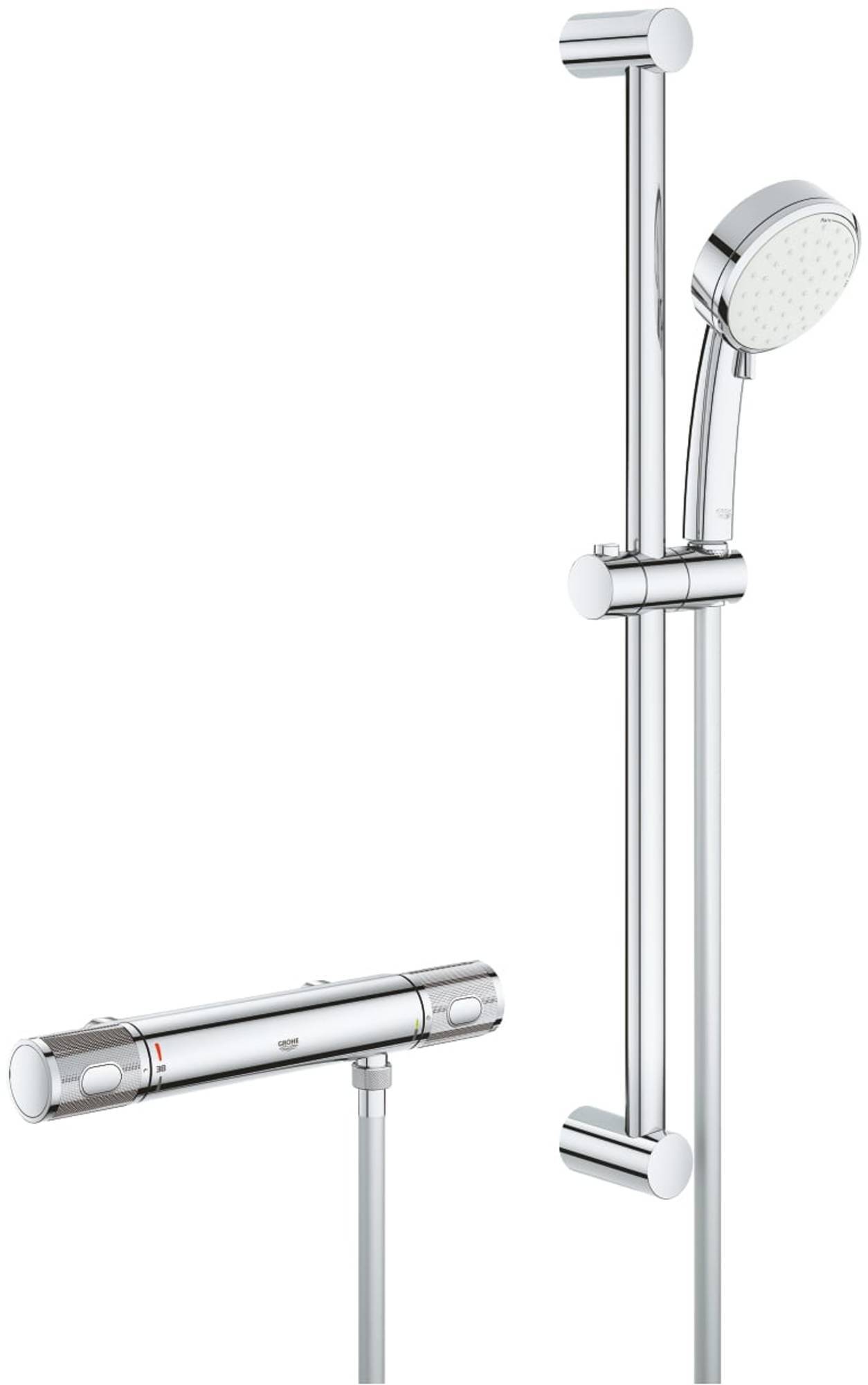 GROHE Grohtherm-1000 Performance renovatieset thermostatisch zonder koppelingen met glijstang 60cm en hoofddouche 2 standen chroom 34785000 chroom