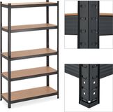Relaxdays stellingkast - 1250 kg - 180 x 100 x 41 cm - 5 planken - metaal - kelder - zwart