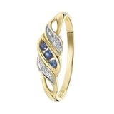 Lucardi Dames Ring met saffier en diamant 0,11ct - Ring - Cadeau - 14 Karaat Goud - Geelgoud