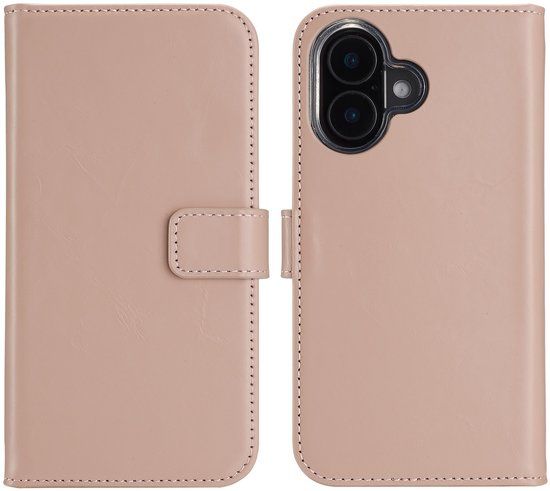 Selencia Echt Leren Bookcase voor de Apple iPhone 16 Plus - Dusty Pink