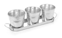 HENDI Rustieke presentatie-emmers met dienblad – gegalvaniseerd staal – set van 3 – 415x130x125 mm