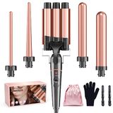 BESTOPE PRO Krultangen, 3 vaten voor grote krultangen, 5-in-1 krullen met instelbare temperatuur, keramische krulspelden met verschillende opzetstukken, snelle verwarming, handschoen, 2 clips