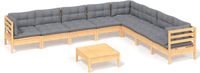 vidaXL 9-delige loungeset met grijze kussens massief grenenhout