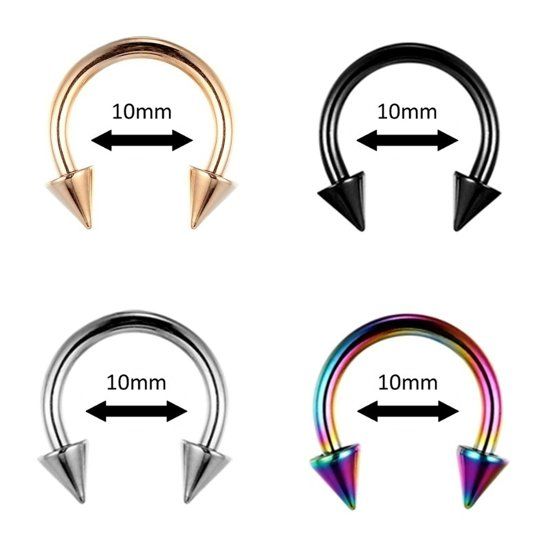 Fako Bijoux® - Circular Barbell Piercing - Hoefijzer Spike - 10mm - Set (4 Stuks)