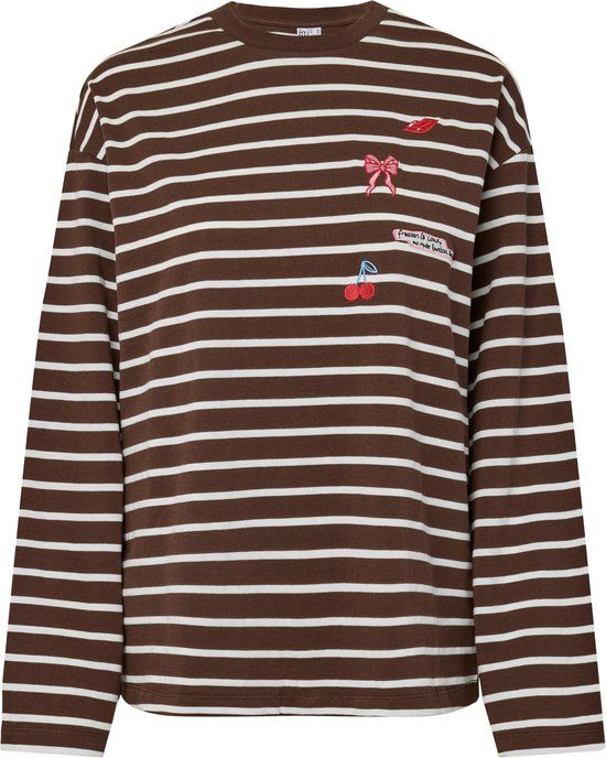 Pieces T-shirt Pcsadie Ls Emb Tee Jrs 17167095 Chicory Coffee/patches Dames Maat - M