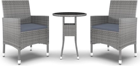 vidaXL 3-delige Tuinset poly rattan grijs