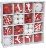 Gerimport Kerstballen en ornamenten set - 42-delig - rood/wit - kunststof