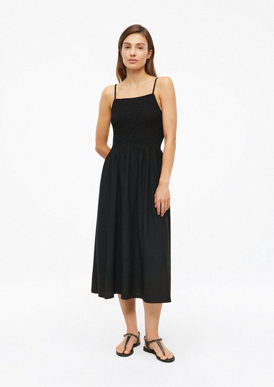 s.Oliver Jurk Zwart Polyester Elastaan Lange Mouw Vierkante Hals A-lijn Casual Vrouwen