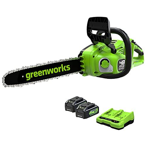 Greenworks Greenworks accu kettingzaag GD24X2CS36 (Li-Ion 2x24V 20m/s kettingsnelhied 36cm zwaardlengte 200ml olietankvolume met 2x 4Ah accu en oplader met dubbele sleuf)