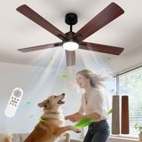 Comely Plafondventilator met Ingebouwde Lamp, 132cm DC, 3 Kleurtemperaturen, Plafondventilator met 6 Snelheden, Dubbele Zomer/Winter Functie voor Slaapkamer, Licht Hout, Walnoot Kleur