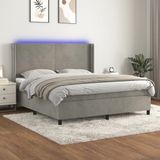 vidaXL Boxspringbed met matras en LED-verlichting, lichtgrijs, 160x200 cm, fluweel