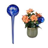 Merkloos 4 x waterdruppelaar glas - watergeefsysteem - waterbollen - Ø 9 cm - blauw