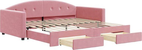 vidaXL Slaapbank met onderschuifbed en lades 100x200 cm fluweel roze
