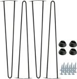 Set van 4 meubelpoten in hairpin-stijl, hoogte 71 cm, zwarte metalen poten met plastic glijders, ideaal voor hoge meubels en moderne interieurstijlen.