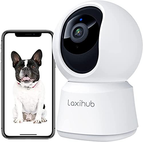 Laxihub P2-1080 360°Coverage Pan Tilt Indoor Security Camera, 1080p Full HD Smart Baby Monitor Pet Camera with Phone APP, Night Vision, Two-way Audio, Motion Sound Detection, Works with Alexa,wit