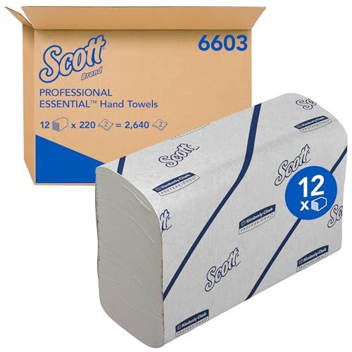 Scott Essential Gevouwen Papieren Handdoeken 6603-12 Bundels x 220 Witte Papieren Handdoeken (2640 stuks in totaal)