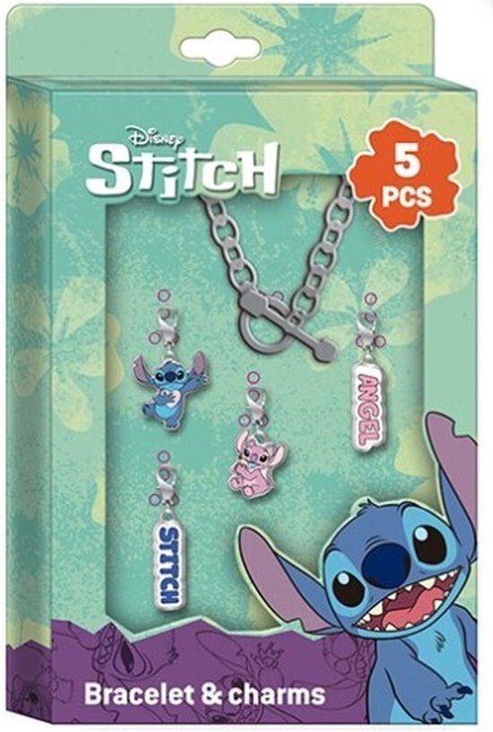 4KidsOnly Disney Lilo & Stitch Metalen Armband met 4 bedels (Stitch & Angel) Geschenkdoosje