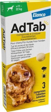 AdTab Anti Vlo en Teek Kauwtabletten Hond >11-22 kg - 3 tabletten
