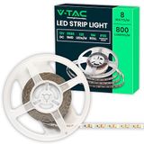V-TAC Ledstrip voor binnen, 8 W, 5 meter, heldere zelfklevende ledstrip, 800 lumen, flexibele band voor huis, keuken, slaapkamer, woonkamer, 12 V, SMD 3528, neutraal wit licht, 4000 K