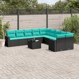 Maison Exclusive - Ensemble de jardin, 11 pièces, avec coussins, noir, en polyrotin