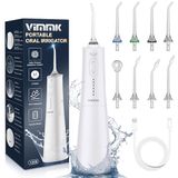 Vimmk Monddouche, draadloos, elektrische tandenreiniger, waterflosser, 5 modi en 8 sproeiers, USB-C oplaadbaar, waterflosser, IPX7 waterdicht, beige