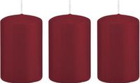 Trend Candles Bougie cylindrique/bougie pilier - 3x - bordeaux - 5 x 8 cm - 18 heures de combustion
