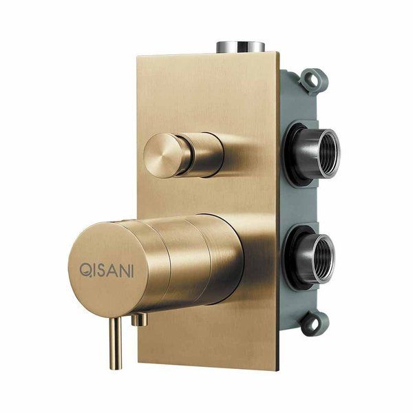 Qisani Flow thermostatische 2-wegs inbouwkraan Geborsteld Gold 25610.06