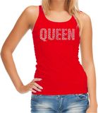 Bellatio Decorations Glitter Queen Tanktop Rood met Steentjes/Rhinestones voor Dames - Glitter Kleding/Foute Party Outfit XL